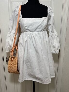 Princess Polly White Puff-Sleeve Square Neck Women’s dress